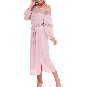 ABS Collection Mauve Crochet Lace Off-Shoulder Midi Dress - Medium NWT